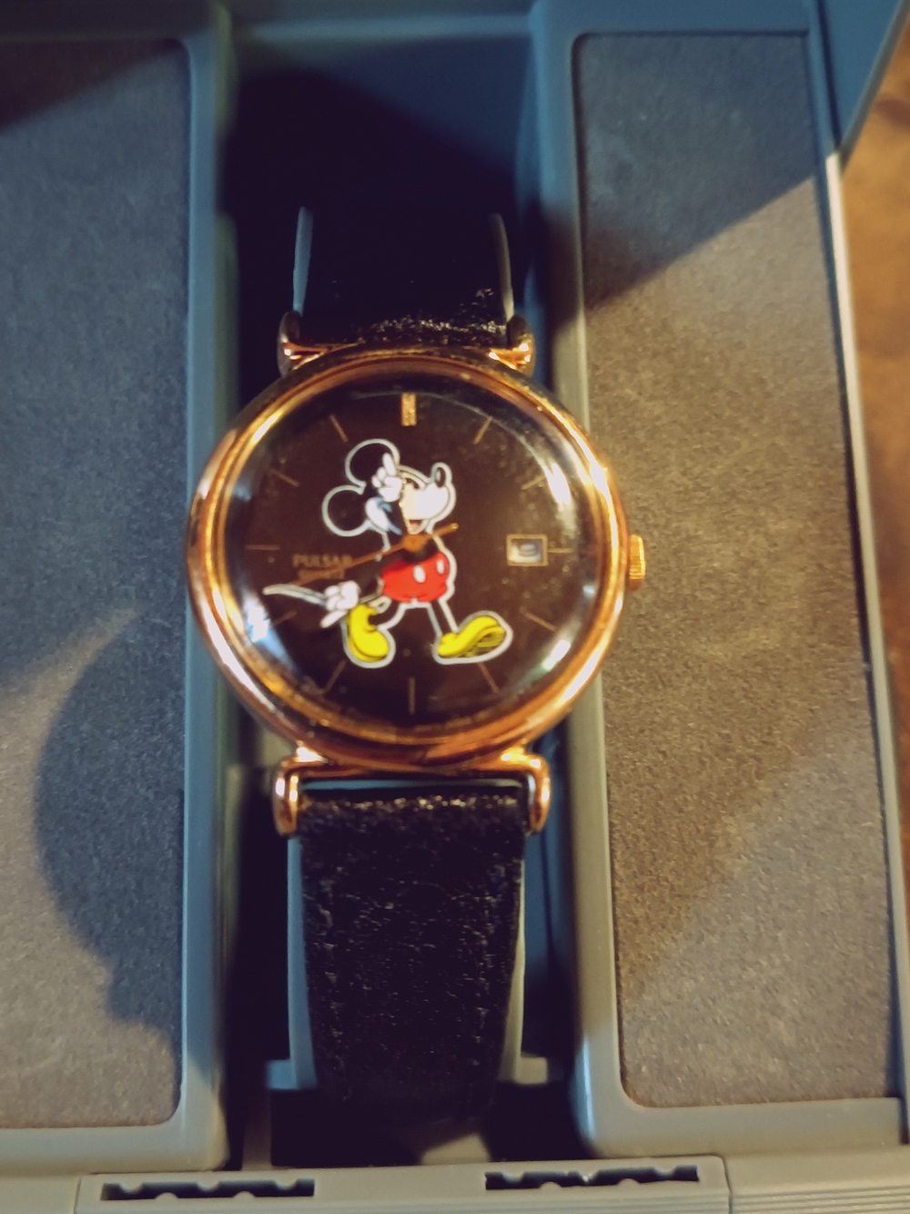 Pulsar Gold-Tone Mickey Mouse Black Strap Watch
